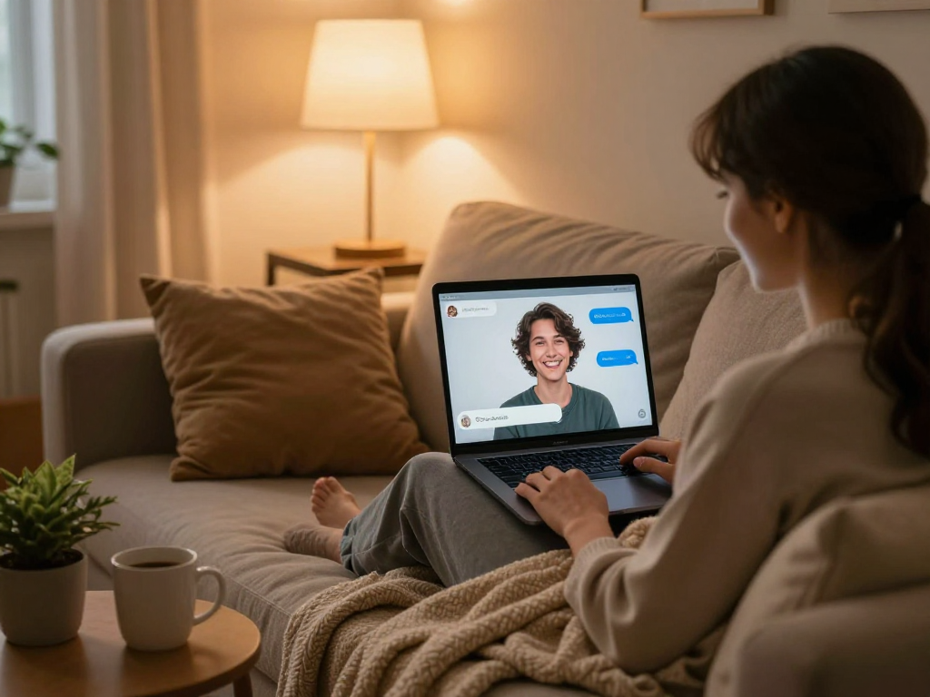 Engaging in ai sex chat in a cozy setting with a warm atmosphere.