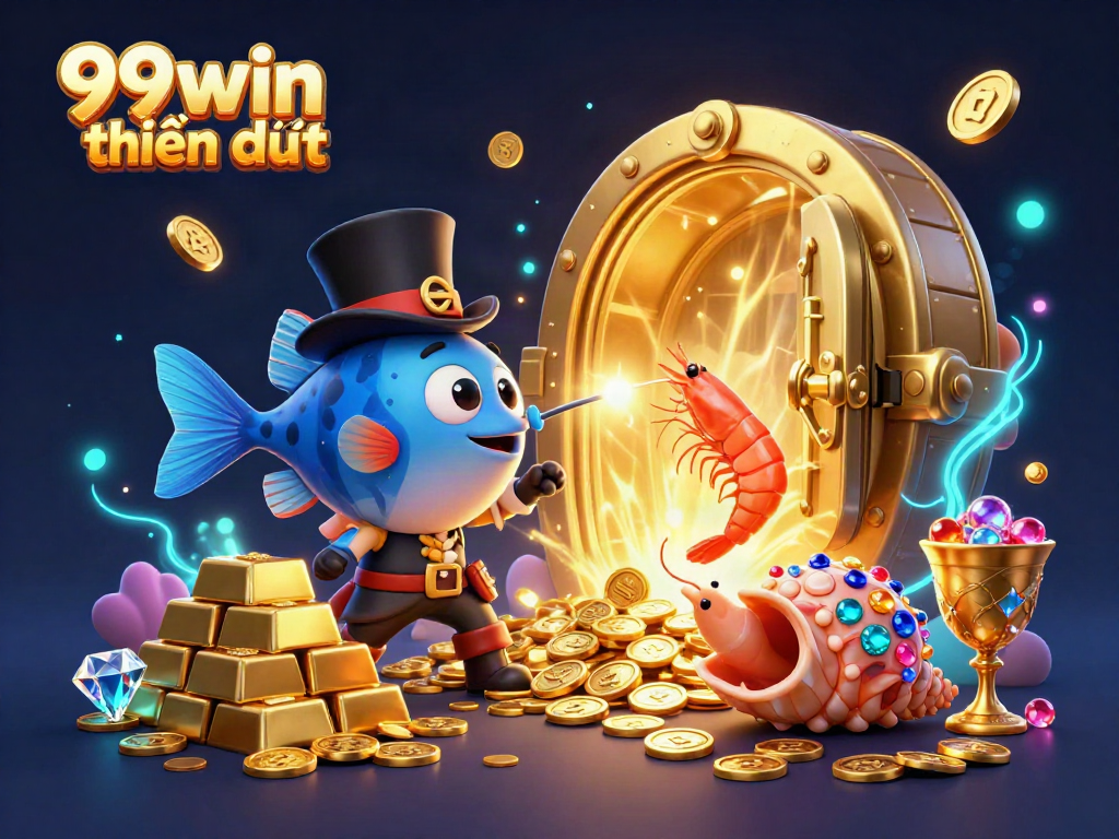 Engage in the exciting 99win thiên đường experience with vibrant underwater characters attracting golden coins.