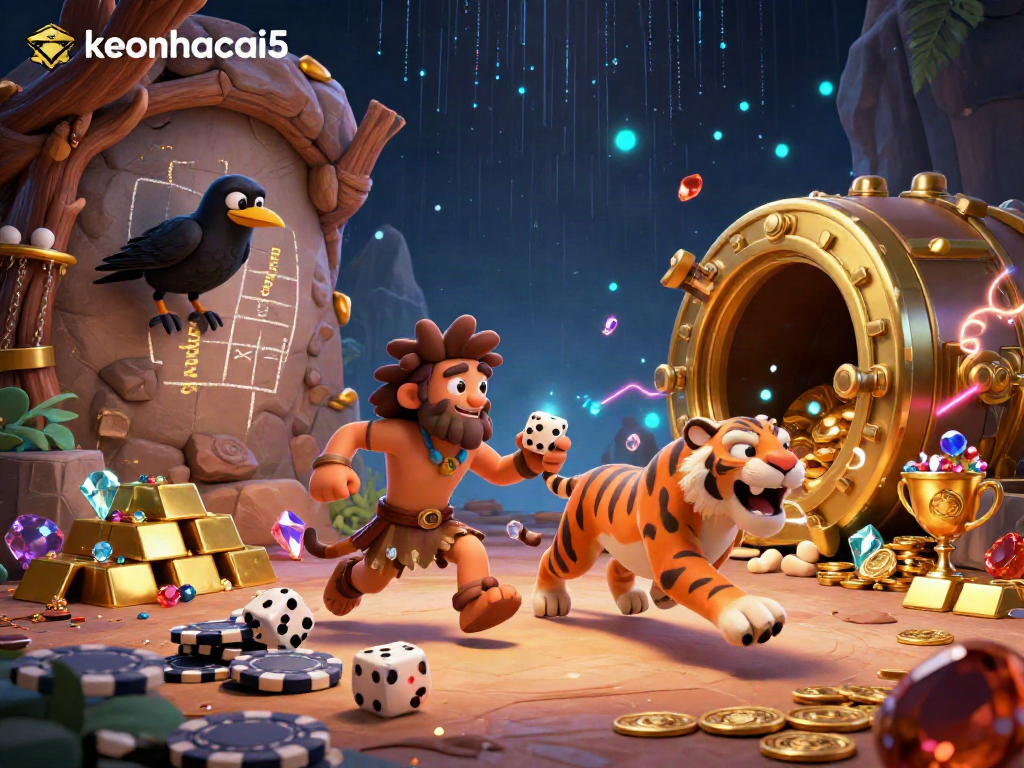 Engage with keonhacai5 by experiencing a vibrant prehistoric casino scene with dynamic gaming elements.