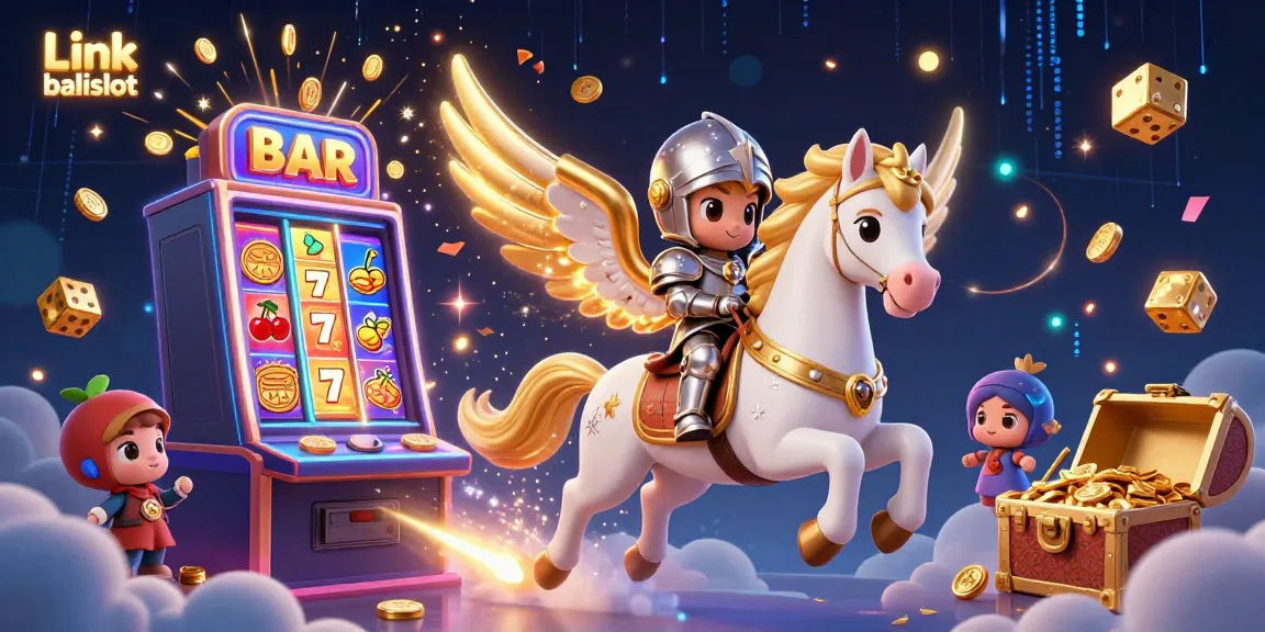 Experience the exhilarating world of Link balislot, featuring a magical white horse and jackpot symbols in a vibrant 3D illustration.