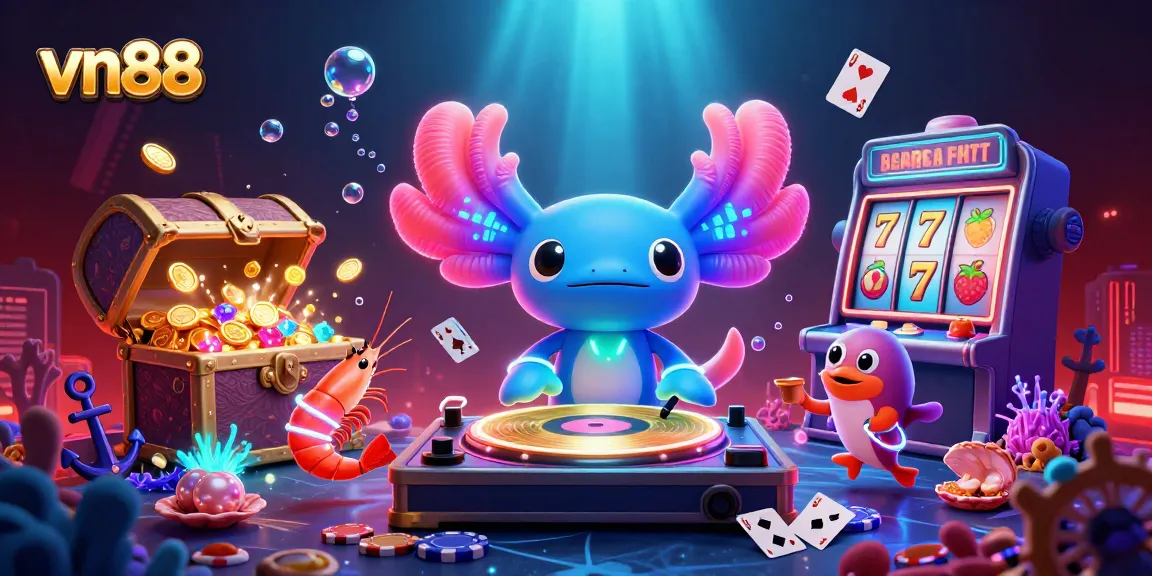 Experience the vibrant casino atmosphere with vn88's colorful neon underwater party illustration.