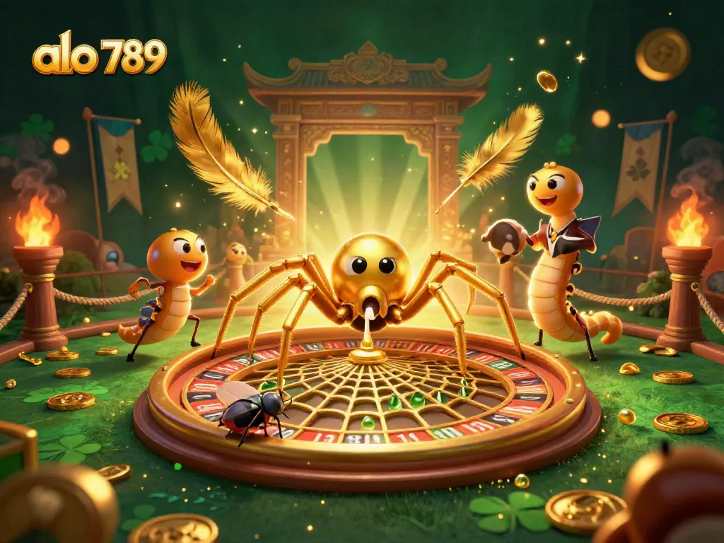 Experience thrilling bets at alo 789, featuring a spider roulette scene with vibrant gambling elements.