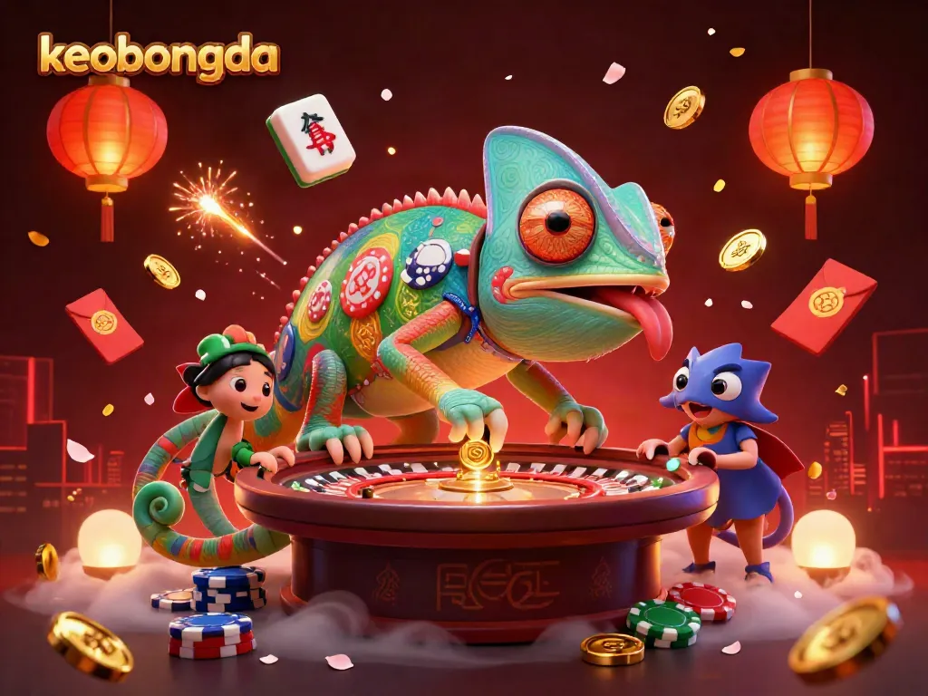 Experience keobongda's vibrant casino scene with a chameleon owner and dynamic game elements.