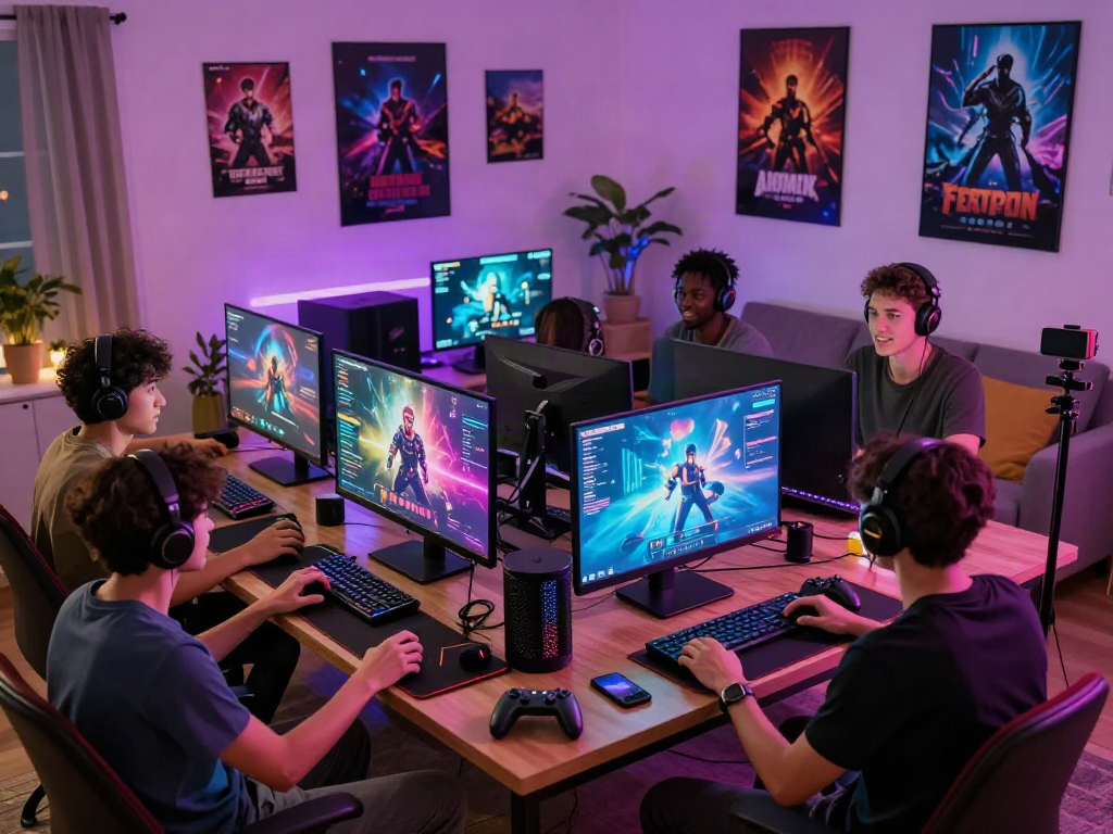 Exciting multiplayer gaming session with friends playing free porn games in a cozy atmosphere.