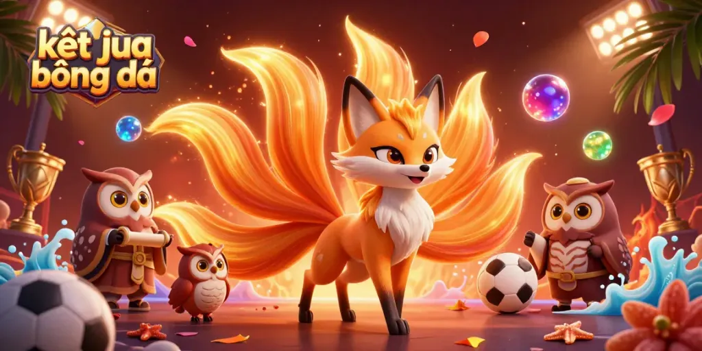 Experience live kết quả bóng đá through dynamic illustration showcasing vibrant sports elements and characters.