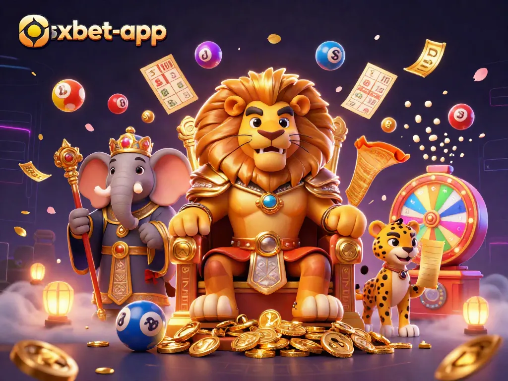 Experience the excitement of oxbet-app with a vibrant 3D casino scene featuring dynamic lottery elements.