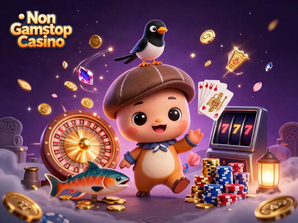 Engage in entertainment at a Non Gamstop Casino featuring vibrant gaming scenes with cartoon characters.