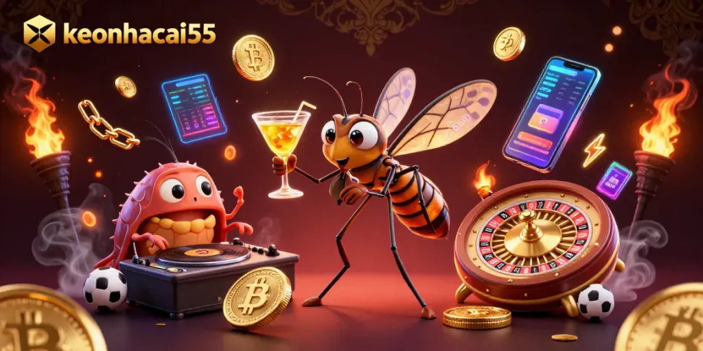Experience thrilling sports betting action with keonhacai55's vibrant casino scene featuring unique characters.