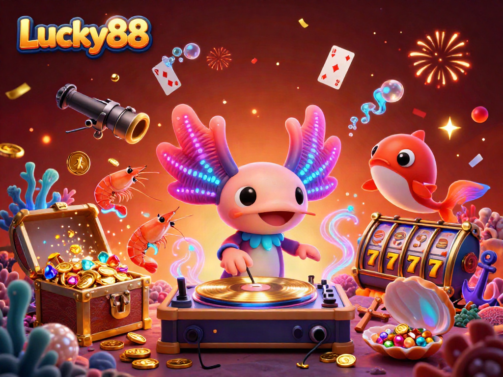 Experience the vibrant world of Lucky88 with a neon-themed casino underwater party featuring unique sea creatures.