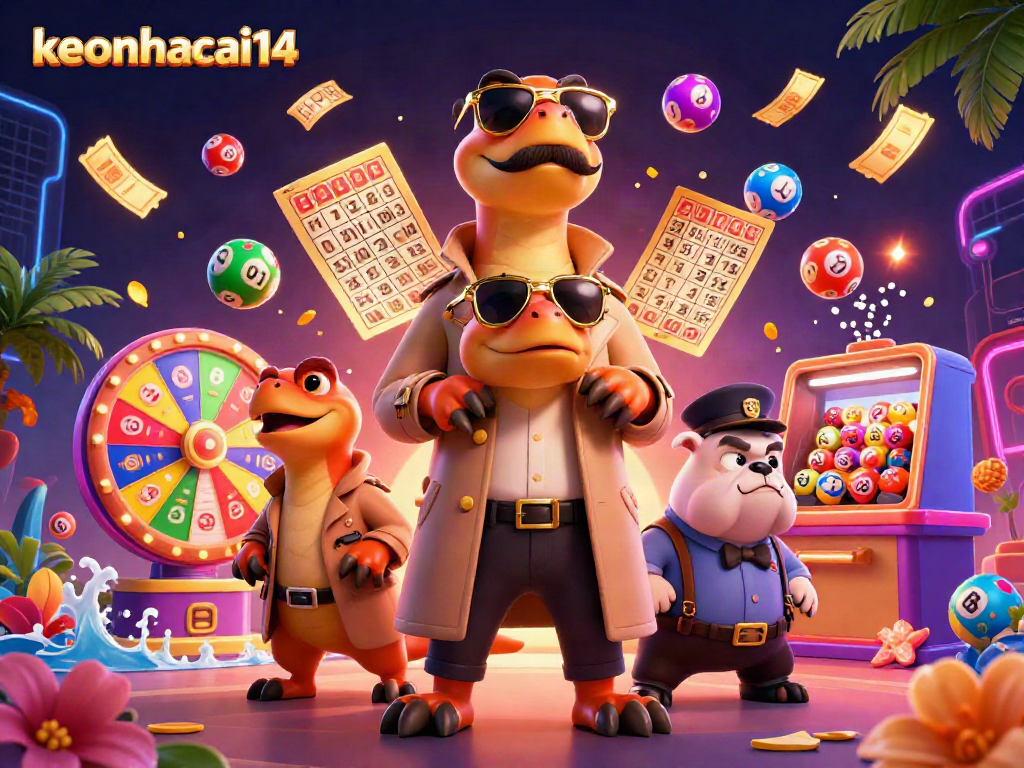 Join the thrilling action at keonhacai14 where colorful lottery balls and excitement collide in this vibrant casino scene.