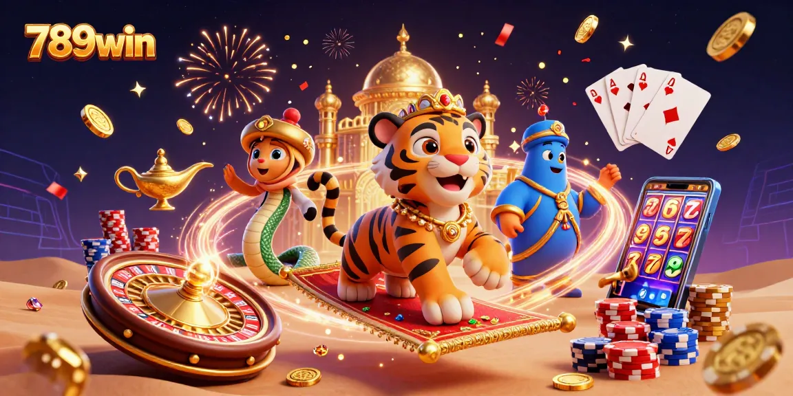 Experience thrilling wins with 789win in this exciting casino-themed illustration.