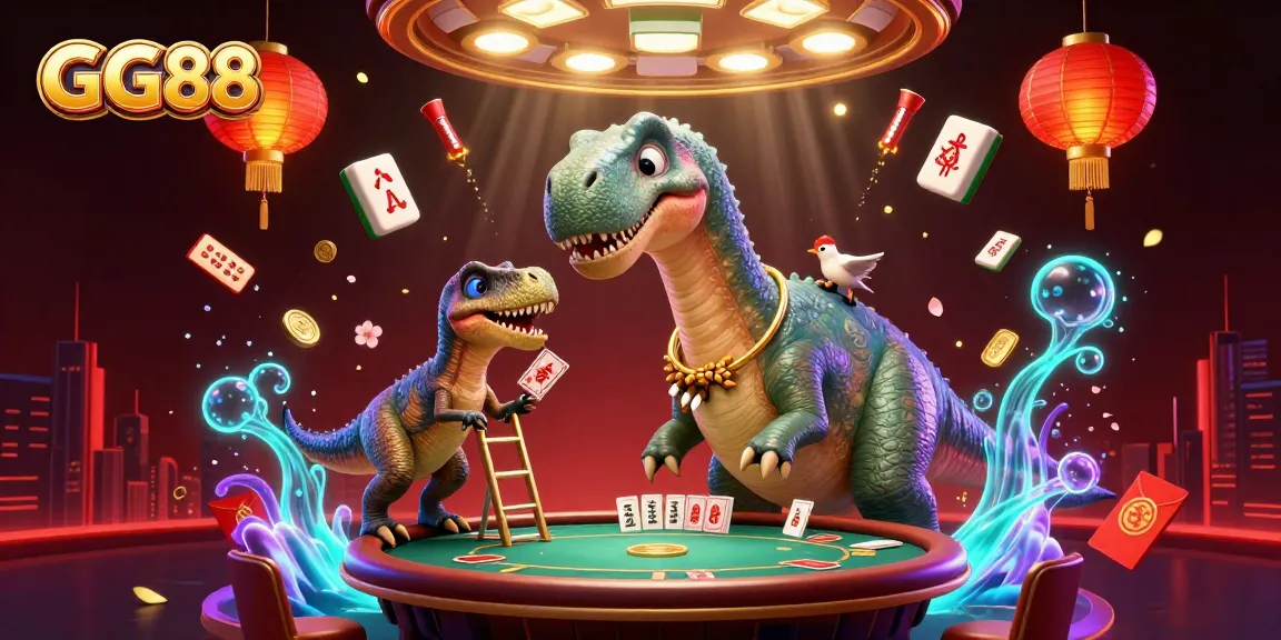 Play in immersive GG88 casino atmosphere with vibrant characters and festive gaming elements.