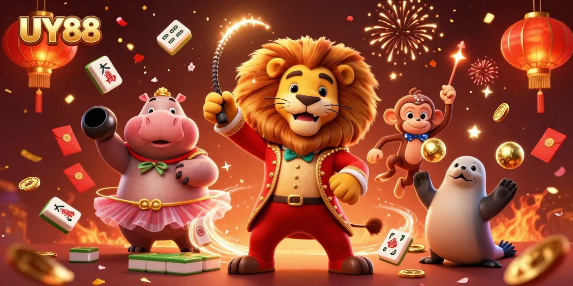 Engage with UY88's vibrant casino experience featuring lively characters and gambling elements.